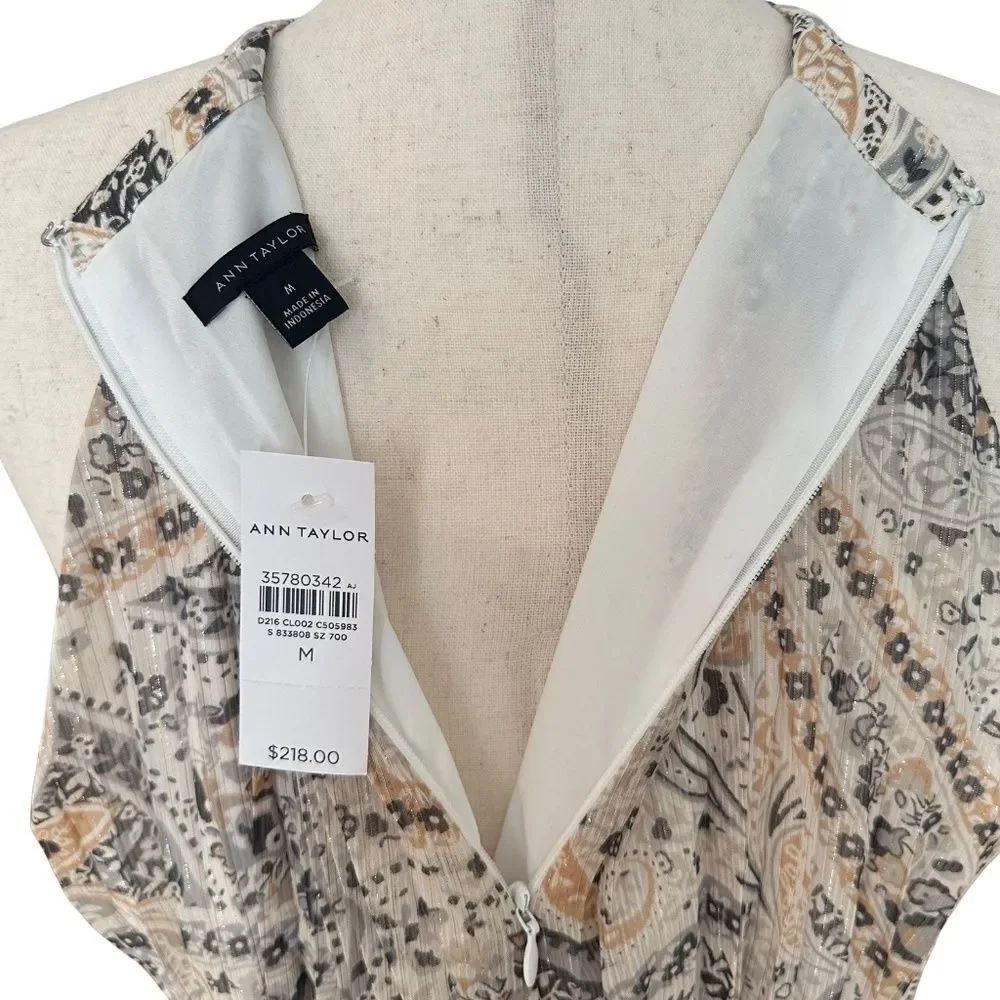 NWT Ann Taylor Halter Top Lined Maxi Pleated Flowing Dress Med - Picture 6 of 16